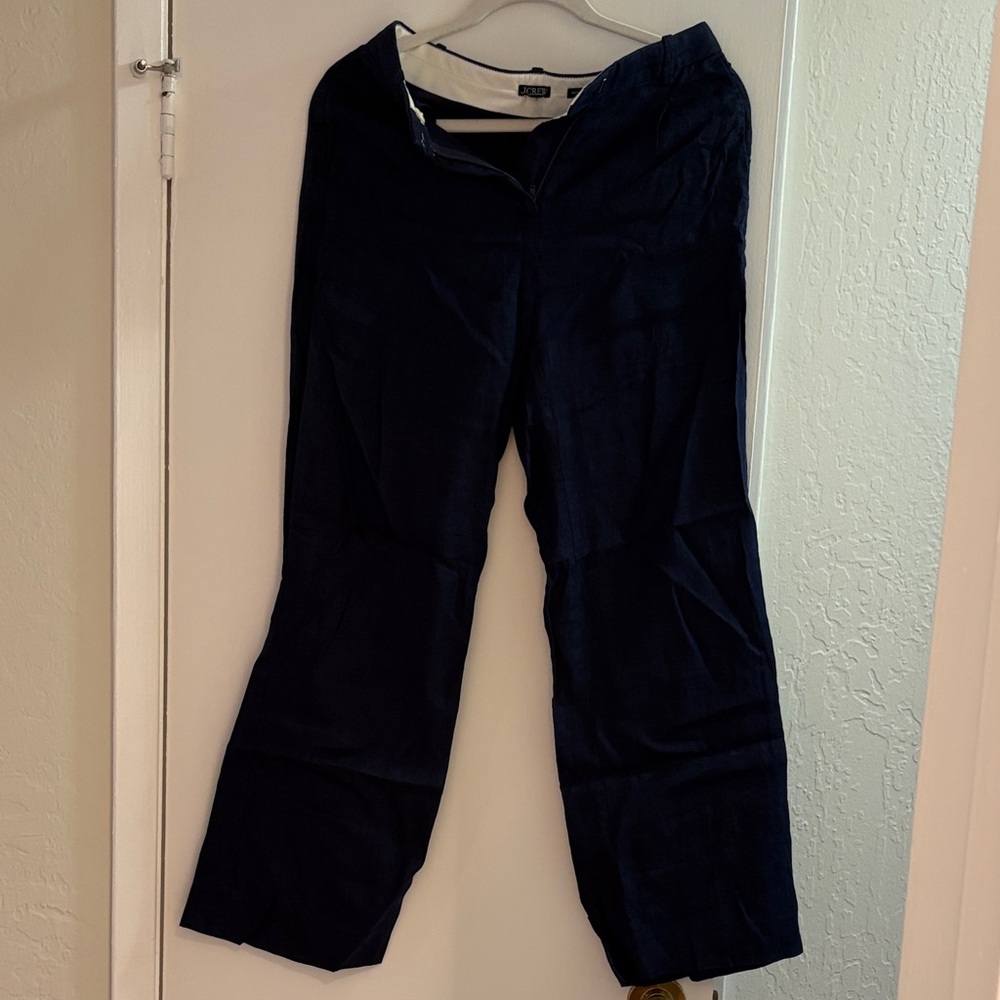 Navy Linen Wide-Leg Pants